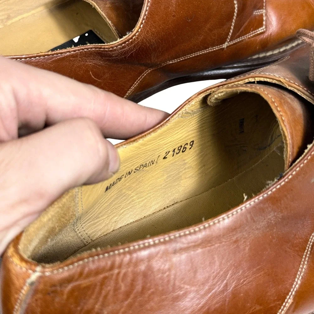 Mezlan Oxford Dress Shoes Mens 11.5 M Tan Leather Square Toe Lace Up Spain